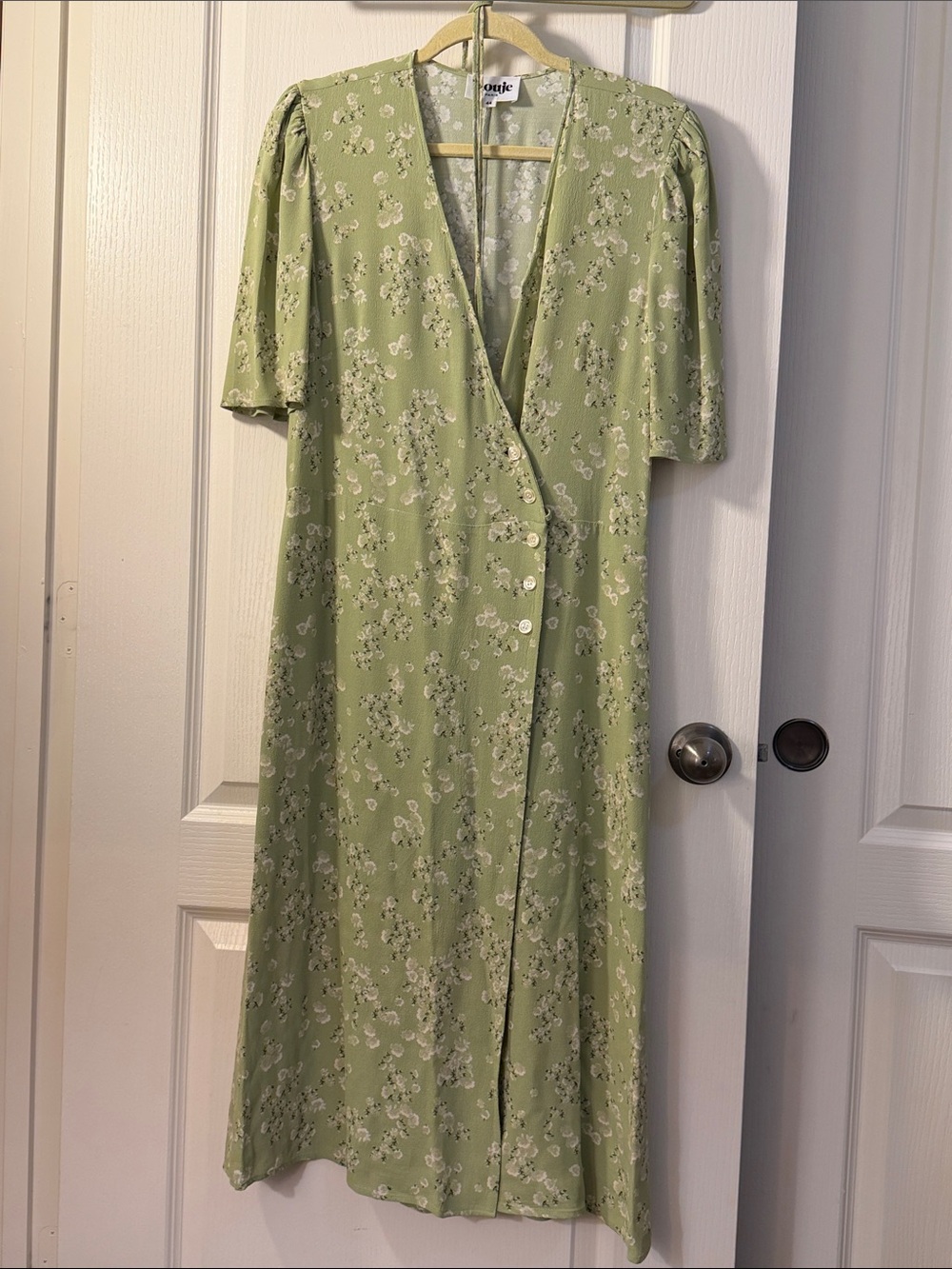 Rouje Light Green Floral Wrap Midi Dress